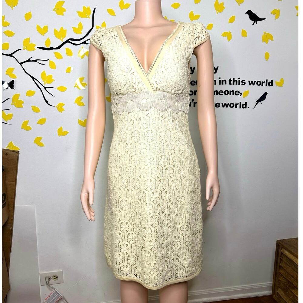 Vintage Phoebe Couture Women’s Silk Lined Cotton Dress Size 10 Cream - Picture 3 of 14